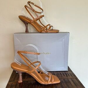 NWT Franco Sarto Rebel Caramel brown faux leather square toe sandal heels Sz 10